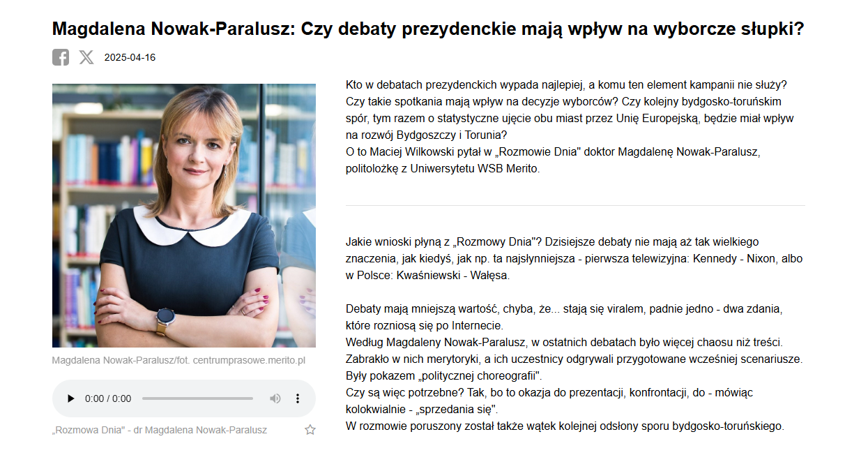 Odpowiedź na wypowiedź w audycji „Rozmowa Dnia” PR PiK